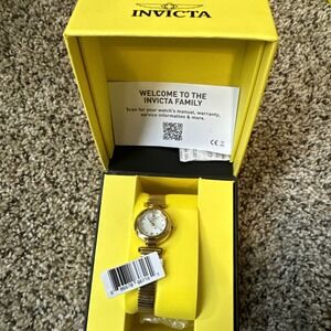 Woman's Invicta 69074 Brand New Never Worn Plastic On Bracelet, Back & Dial